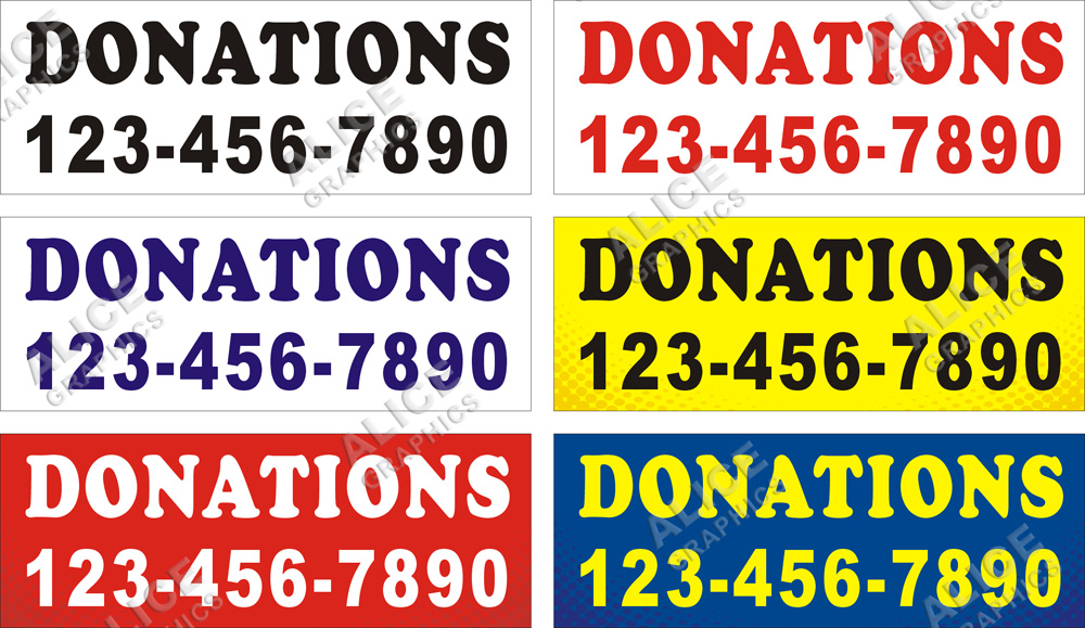 22inX60in Custom Printed DONATIONS Vinyl Banner Sign with Your Phone Number