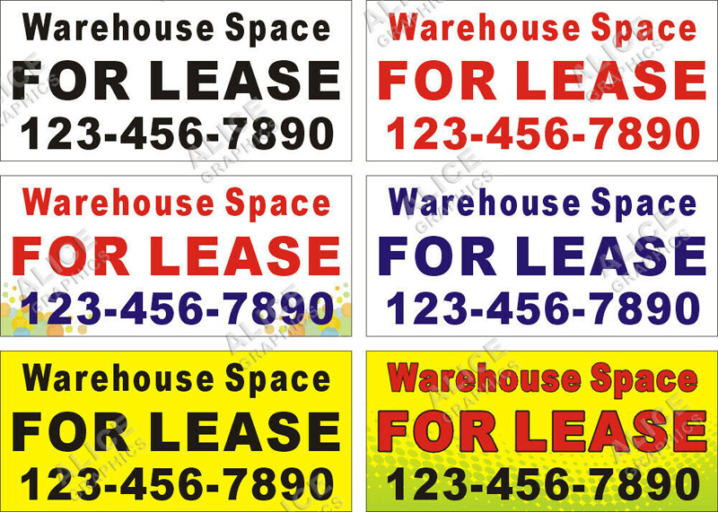 22inX48in Custom Printed Warehouse Space FOR LEASE Vinyl Banner Sign with Your Phone Number