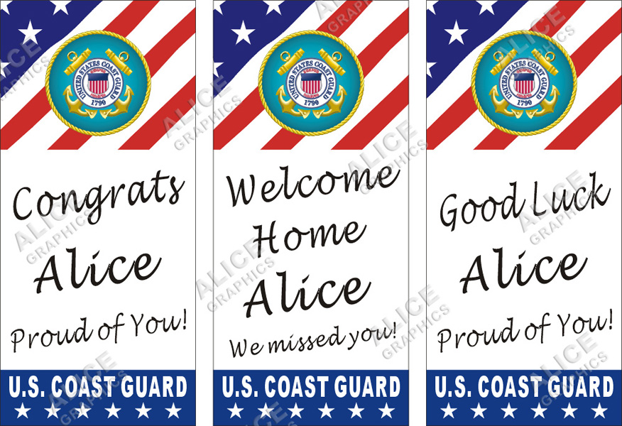 22inX48in Custom Personalized US Coast Guard Welcome Home, Congratulations Boot Camp Graduation, or Good Luck at USCG Boot Camp Going Away Goodbye Farewell Deployment Party Vinyl Banner Sign (Vertical)